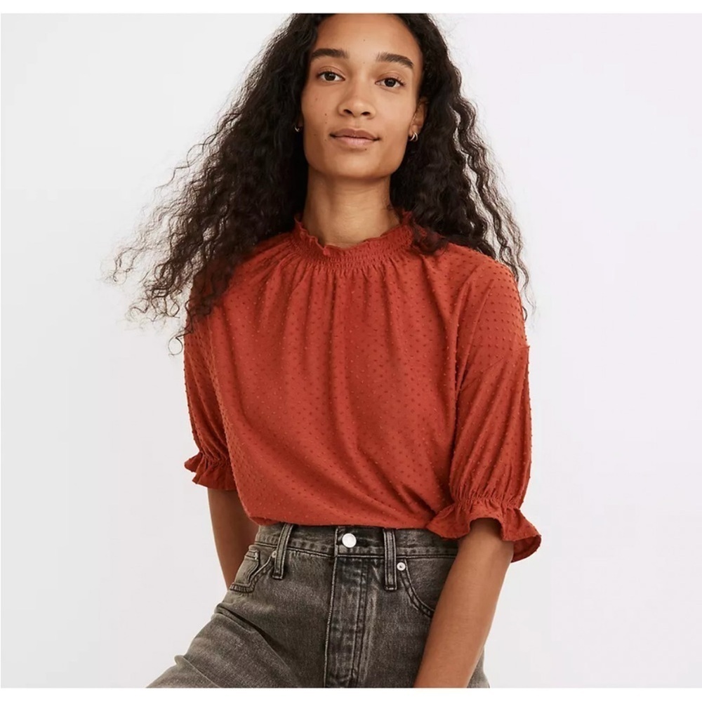 Madewell Womens Clipdot Ruffle Top Medium Clay Brown